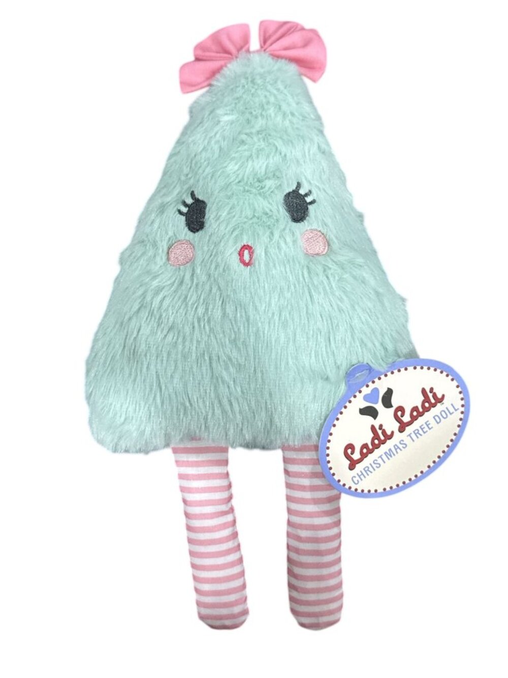 Ladi Ladi Plush Christmas Tree Doll With Bow & Striped Legs Soft Green & Pink To